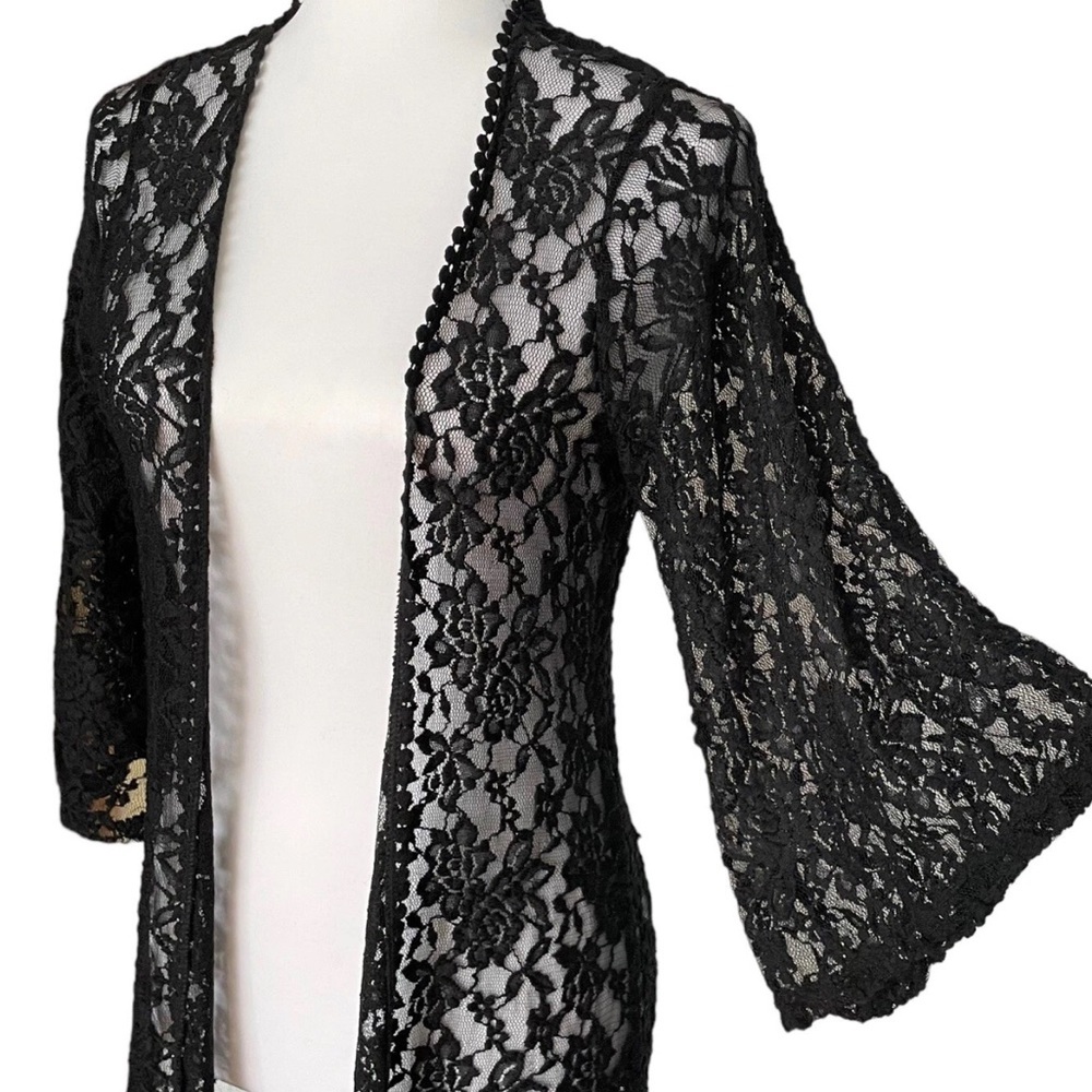 Mauve Black Floral Lace Maxi Kimono Cardigan Open Front NWT Women’s Size Small - Picture 6 of 13